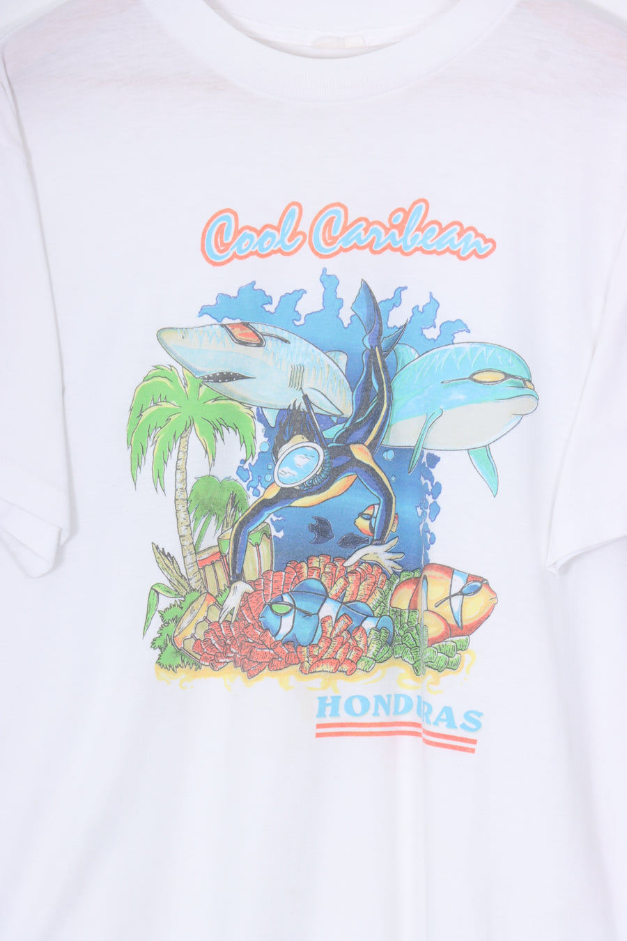 Honduras Caribbean Nature & Scuba Diving Single Stitch Graphic Tee (L)