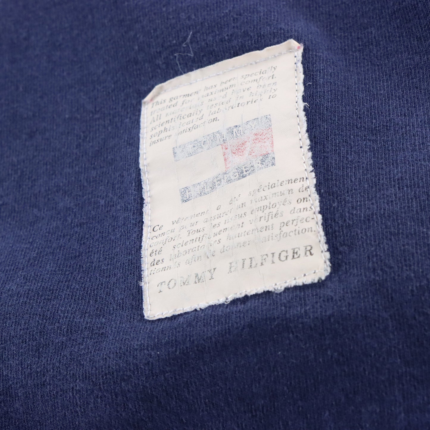 Vintage TOMMY HILFIGER Varsity USA Made Navy Blue Tee (L-XL) ***COCO Vintage Sole Melbourne