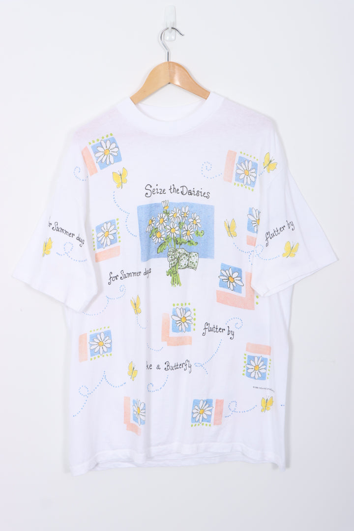 1998 VINTAGE 'Seize the Daisies' USA Made Nature White Tee (XL)