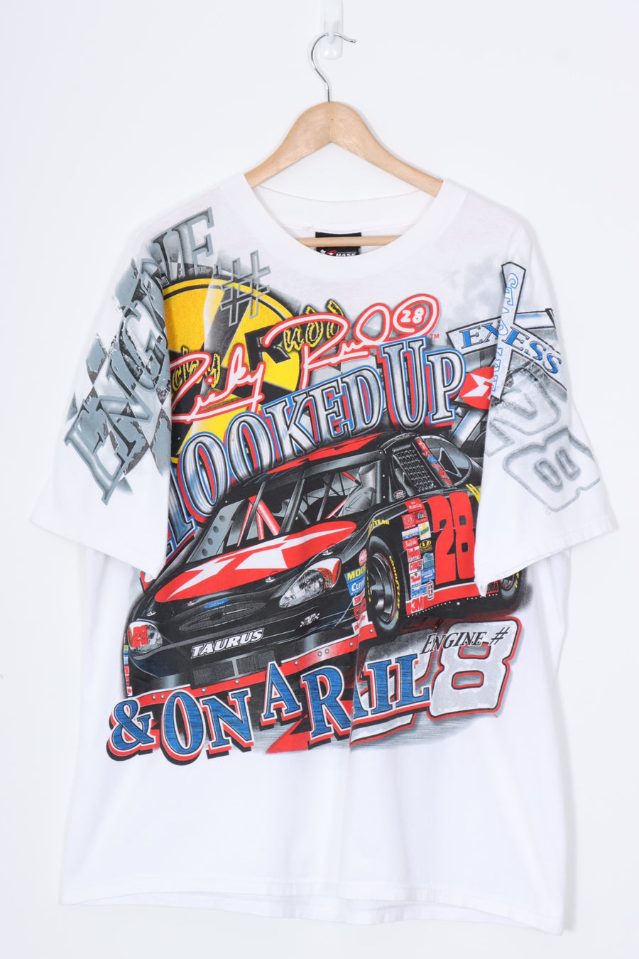 NASCAR Ricky Rudd #28 'Hooked Up' All Over Car Racing Tee (XL-XXL)