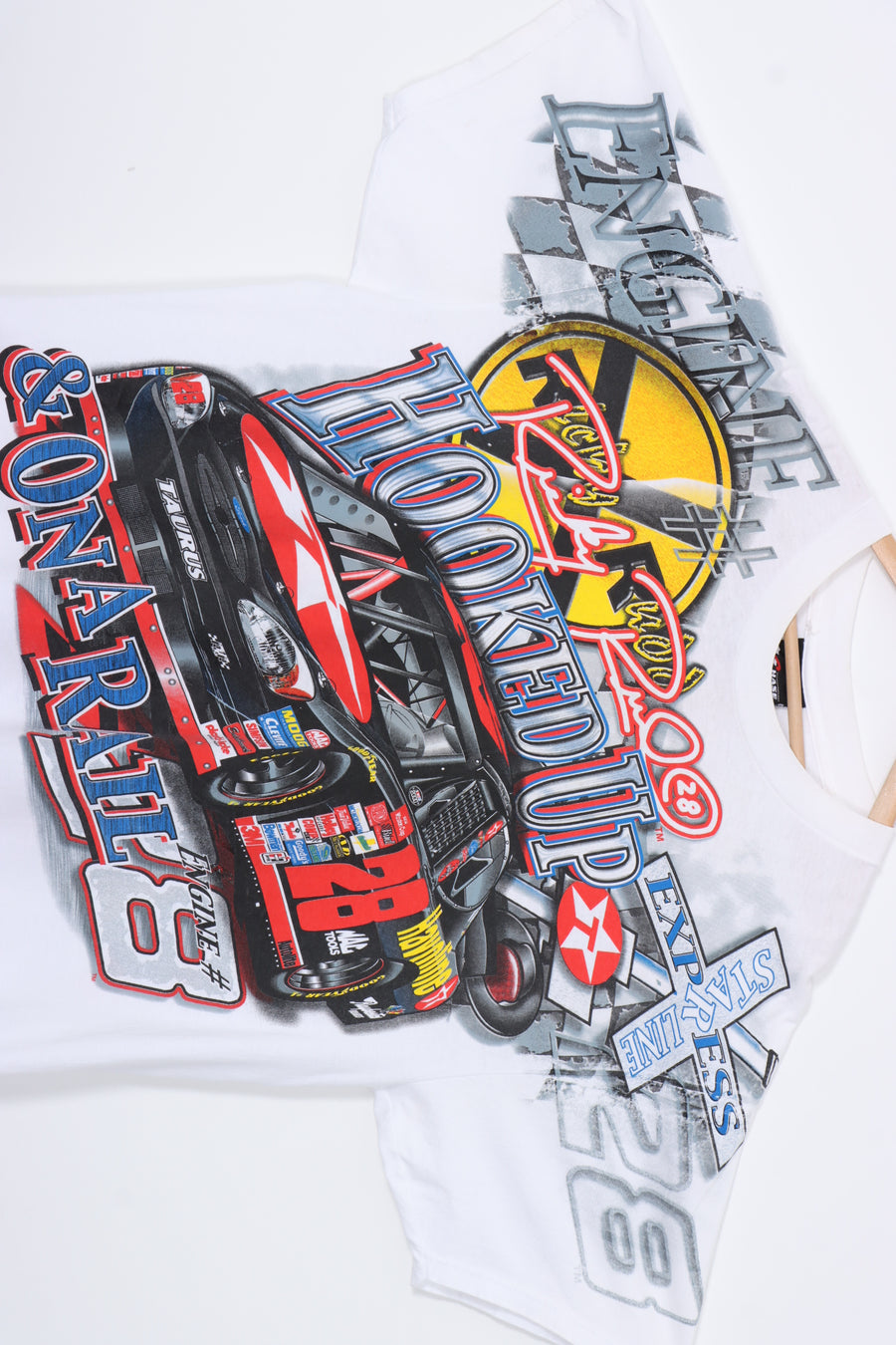 NASCAR Ricky Rudd #28 'Hooked Up' All Over Car Racing Tee (XL-XXL)