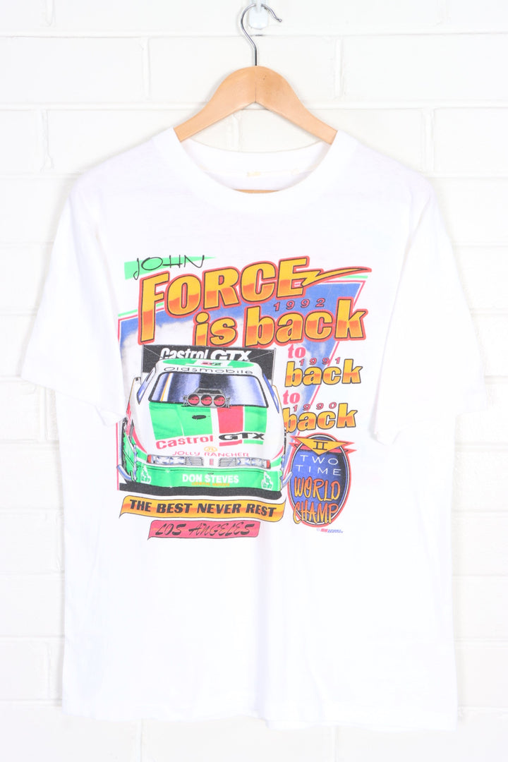 John Force 1992 "Force is Back" Race Car Single Stitch Front Back T-Shirt (M-L)