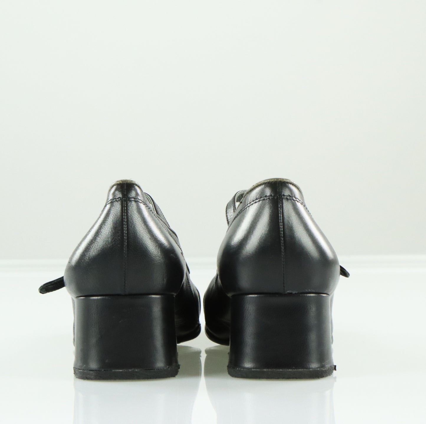 MIU MIU Black Genuine Leather Mary Jane Low Wedge (38.5)