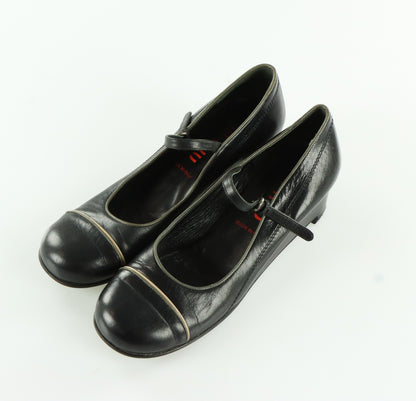 MIU MIU Black Genuine Leather Mary Jane Low Wedge (38.5)