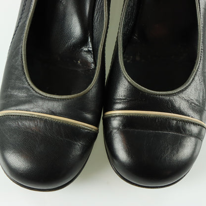 MIU MIU Black Genuine Leather Mary Jane Low Wedge (38.5)