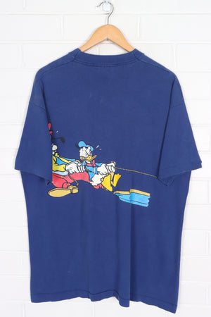 DISNEY 90s Mickey & Friends Tug of War Front Back Single Stitch T-Shirt USA Made (XL)