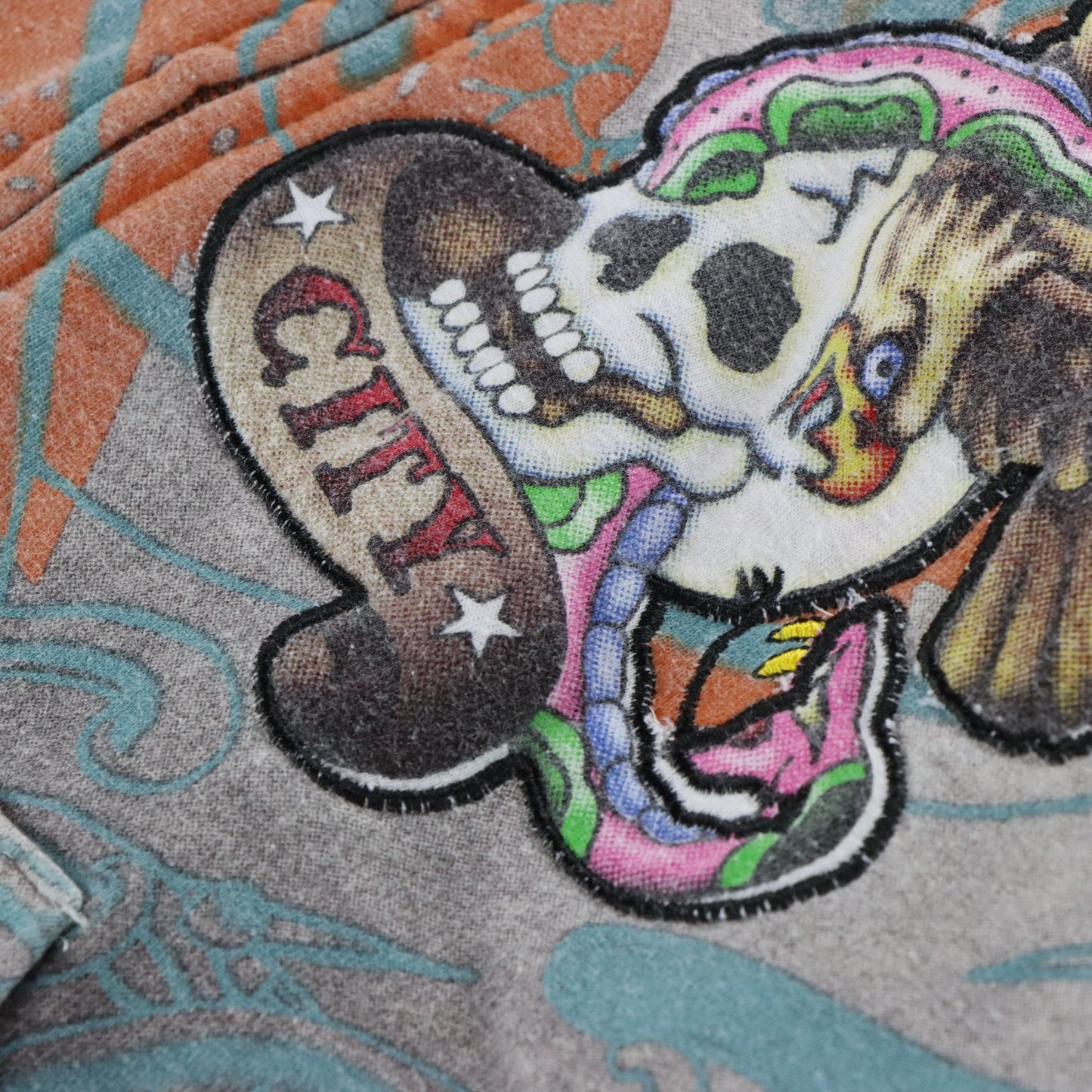 Vintage ED HARDY Skull Orange Hooded Sweatshirt *Aubs Vintage Sole Melbourne
