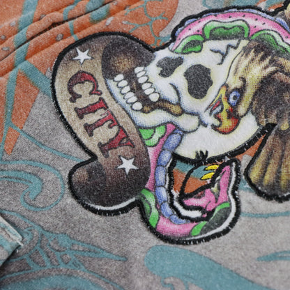 Vintage ED HARDY Skull Orange Hooded Sweatshirt *Aubs Vintage Sole Melbourne