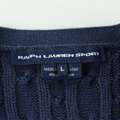 RALPH LAUREN SPORT Navy Blue Cable Knit Button Up Knit Cardigan (M-L)