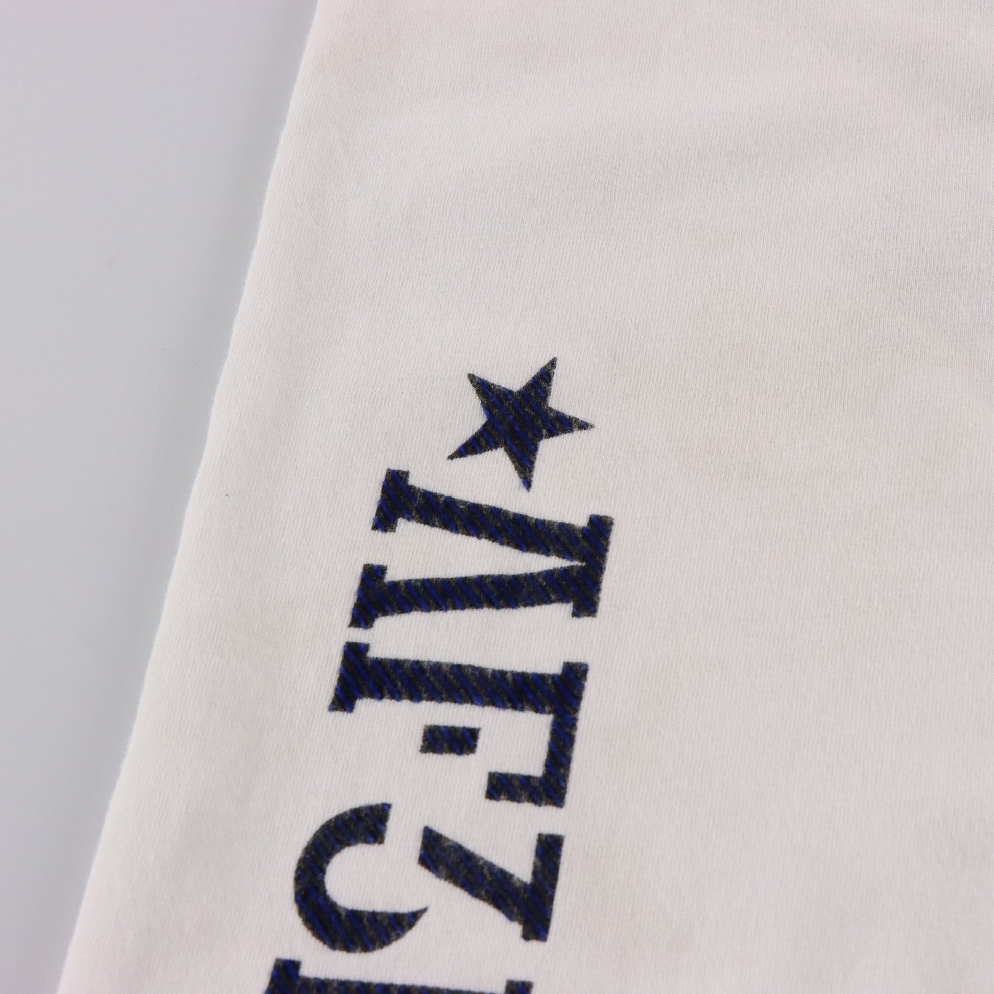 Vintage AFFLICITON Velvet Detail Y2K Cross White & Blue USA Made Polo Shirt (M-L TALL) ***COCO Vintage Sole Melbourne