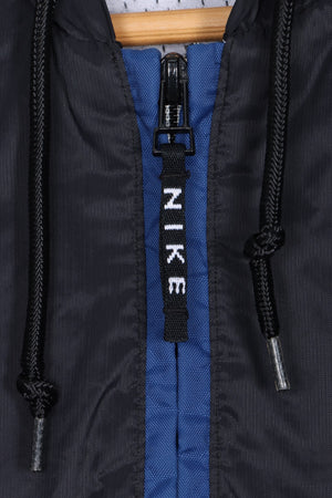 NIKE Black Blue Colour Block 1/4 Zip Hooded Windbreaker (M-L)