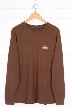 STUSSY Brown & White Big Spell Out Long Sleeve T-Shirt (S-M)