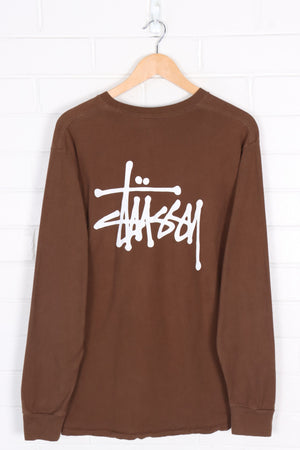 STUSSY Brown & White Big Spell Out Long Sleeve T-Shirt (S-M)