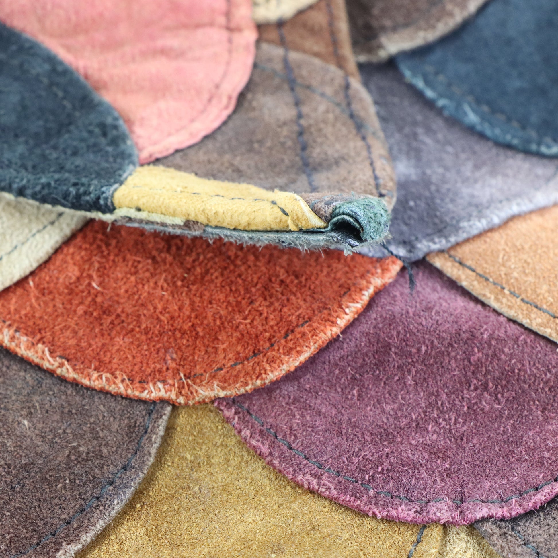 Vintage 70s Suede Leather Multicolour Earth-Tone Scalloped Fish-Scale Patchwork Jacket (M) ***COCO Vintage Sole Melbourne
