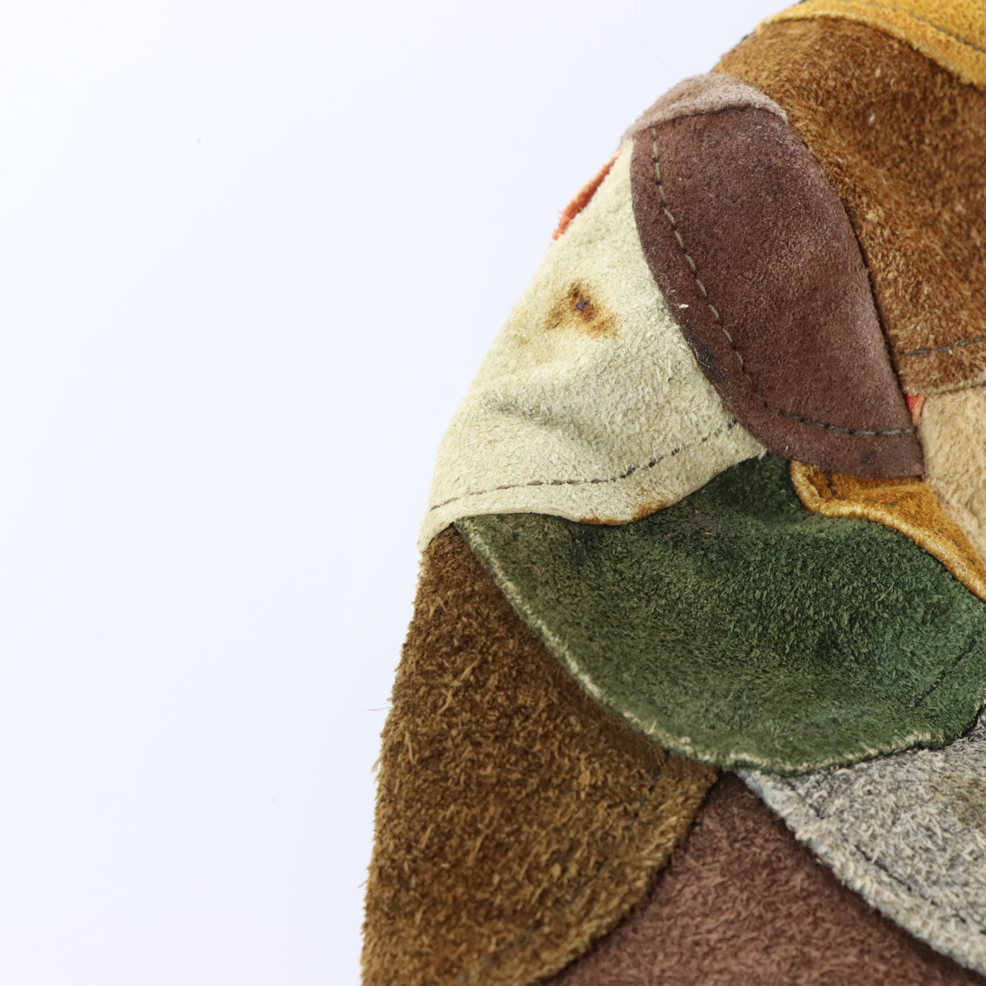 Vintage 70s Suede Leather Multicolour Earth-Tone Scalloped Fish-Scale Patchwork Jacket (M) ***COCO Vintage Sole Melbourne