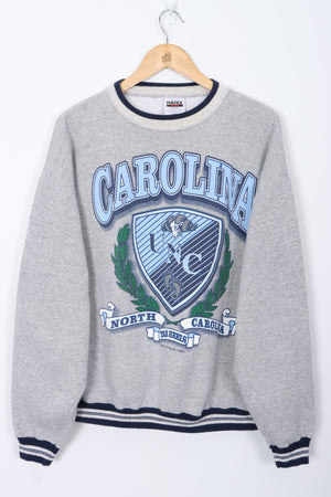 North Carolina Tar Heels Big Spell Out Shield Logo Ringer Sweatshirt USA Made (L)