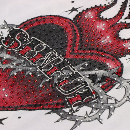Vintage SINFUL Y2K Rhinestone Heart Fire T-Shirt (XXS)*Aubs Vintage Sole Melbourne