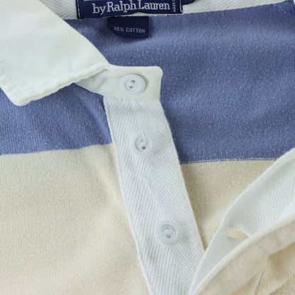RALPH LAUREN POLO Cream & Light Blue Single Stitch Rugby Jumper (L-XL)