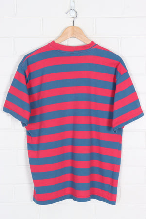 GUESS Embroidered Blue & Pink Stripe Tee USA Made (L)