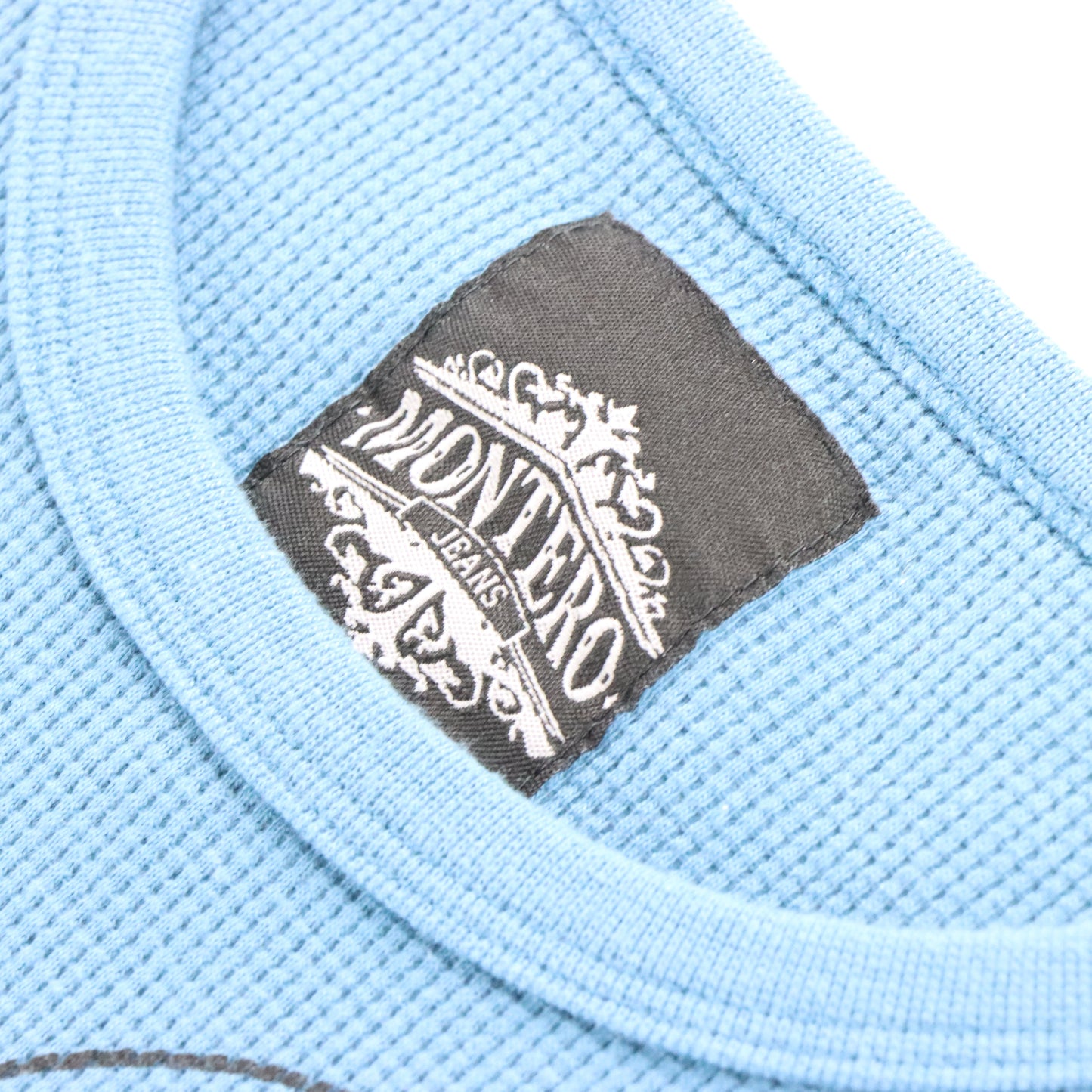 Vintage MONTERO JEANS Y2K Rhinestone Blue Thermal Long Sleeve T-Shirt *Aubs Vintage Sole Melbourne