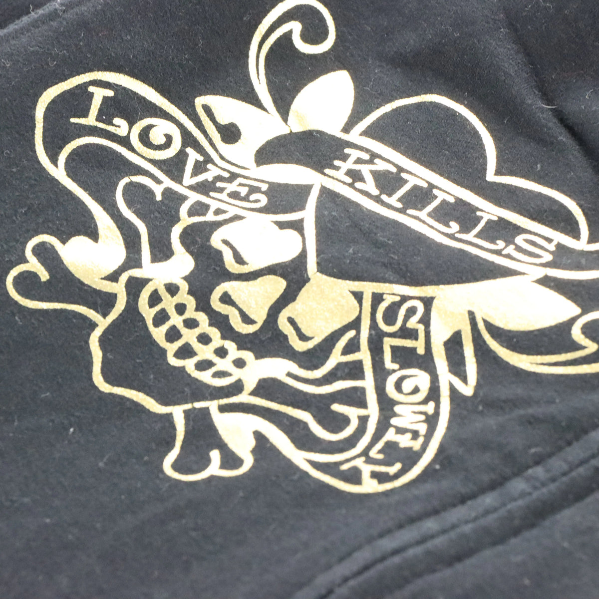 Vintage DON ED HARDY Y2K Rhinestone Heart Gold & Black Hooded Sweatshirt (XS-XXS) *Aubs Vintage Sole Melbourne