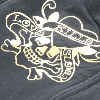 Vintage DON ED HARDY Y2K Rhinestone Heart Gold & Black Hooded Sweatshirt (XS-XXS) *Aubs Vintage Sole Melbourne