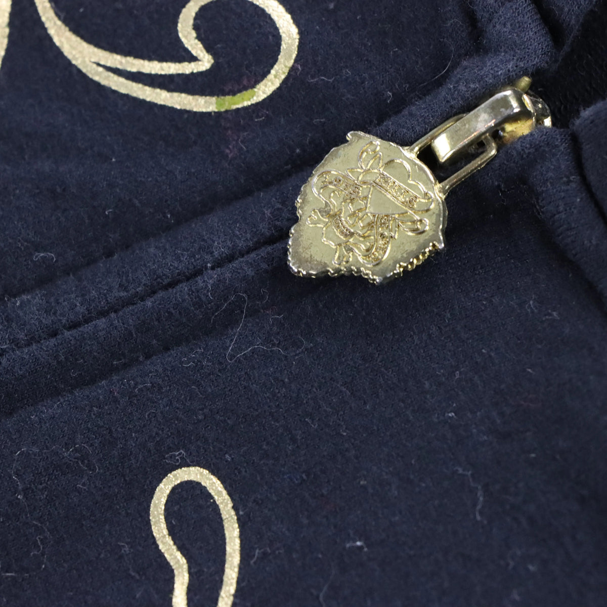 Vintage DON ED HARDY Y2K Rhinestone Heart Gold & Black Hooded Sweatshirt (XS-XXS) *Aubs Vintage Sole Melbourne