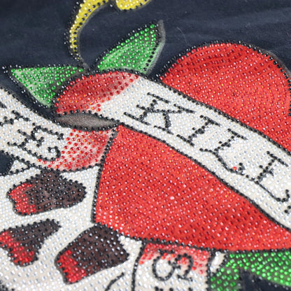 Vintage DON ED HARDY Y2K Rhinestone Heart Gold & Black Hooded Sweatshirt (XS-XXS) *Aubs Vintage Sole Melbourne