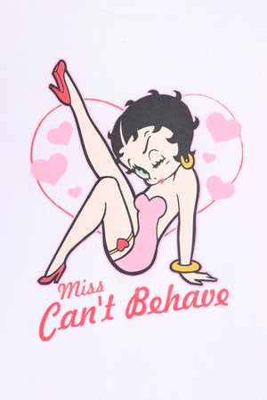 Betty Boop "Miss Can't Behave" Leg Kick Hearts T-Shirt (L)