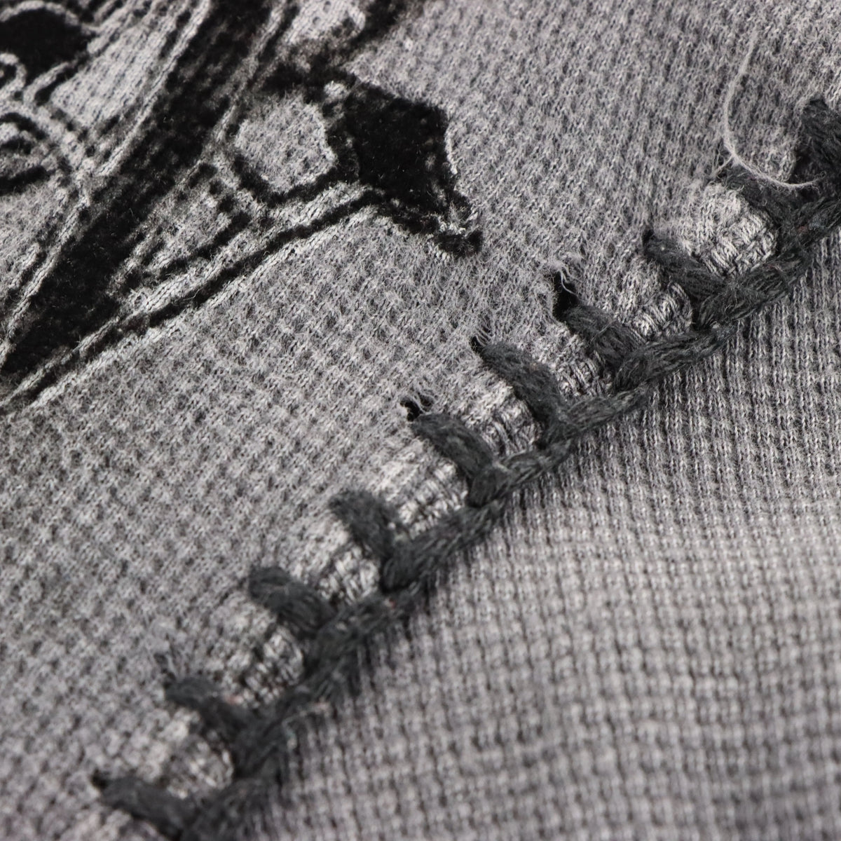 Vintage RAW STATE Velvet Cross & Stitching Detail Y2K Grey Long Sleeve Waffle Thermal Tee (XL) ***COCO Vintage Sole Melbourne