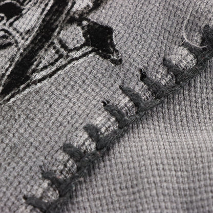 Vintage RAW STATE Velvet Cross & Stitching Detail Y2K Grey Long Sleeve Waffle Thermal Tee (XL) ***COCO Vintage Sole Melbourne