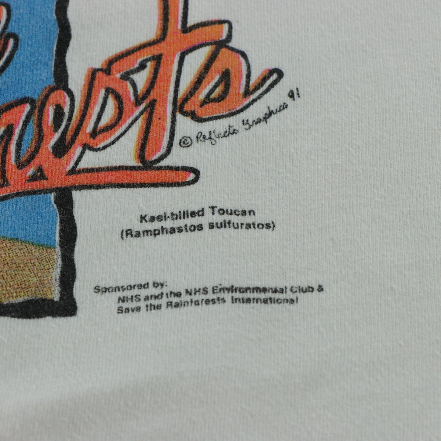 Tropical Toucan "Save The Rainforests" Vintage 1991 Single Stitch HANES Tee USA Made (XL)
