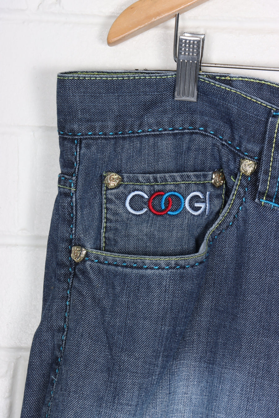 COOGI Embroidered Blue, Red & Gold Detail Jeans (40 x 35)
