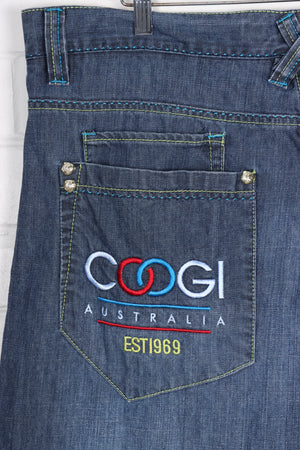 COOGI Embroidered Blue, Red & Gold Detail Jeans (40 x 35)