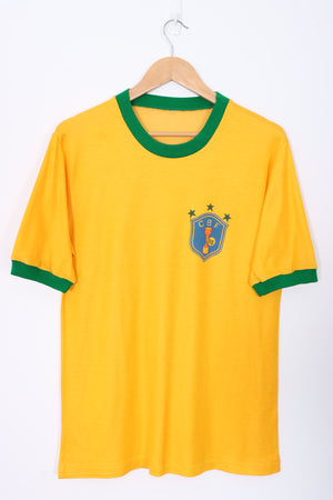 Brazil CBF Soccer Football Ringer T-Shirt (M)