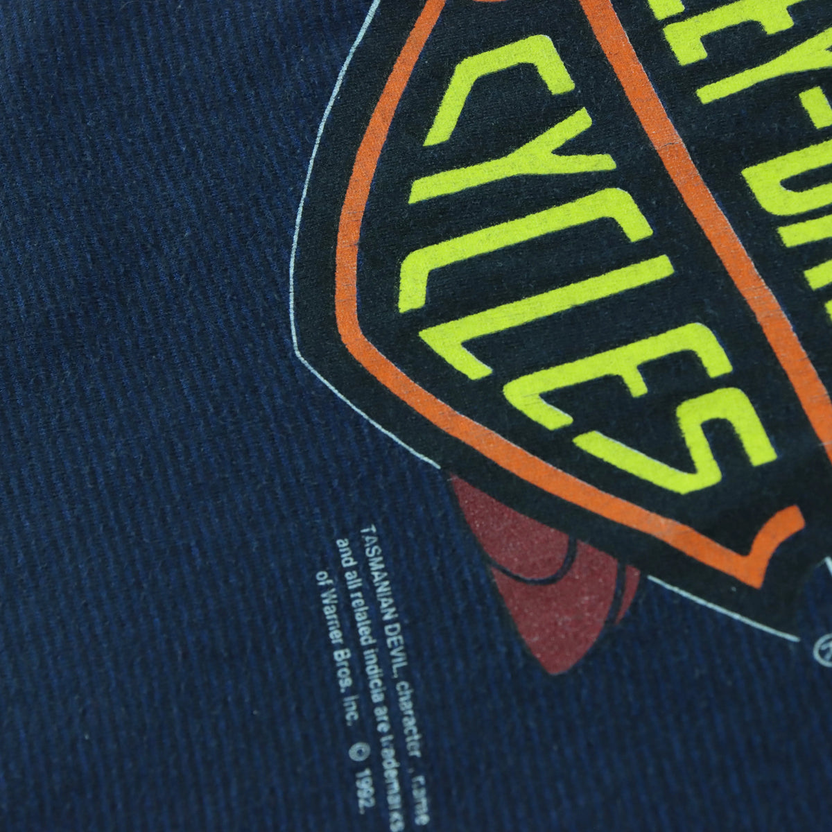 Vintage 1992 HARLEY DAVIDSON X TAZ 'Me Like Harley' Cartoon Navy Stripe USA Made T-Shirt (L-XL) *Aubs Vintage Sole Melbourne