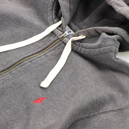 Vintage POLO RALPH LAUREN Grey & Red Zip Up Hooded Sweatshirt *Aubs Vintage Sole Melbourne