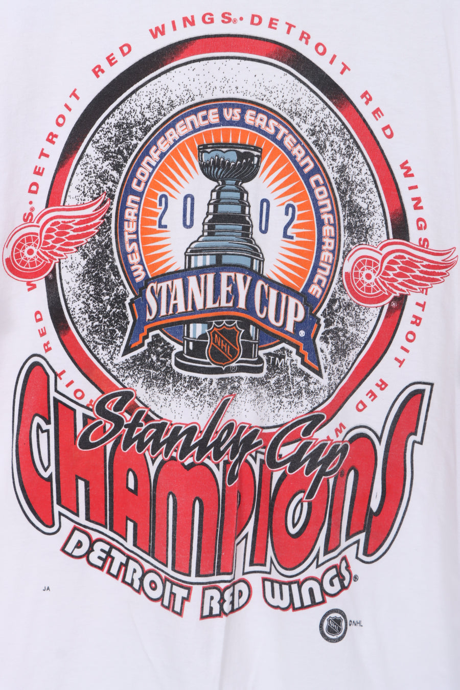 2002 NHL Stanley Cup Champions Detroit Red Wings White T-Shirt (L)