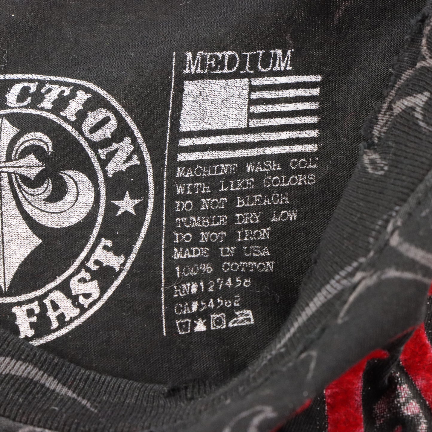 AFFLICTION Vintage Y2K Black & Red Velvet Detail Cross Wings USA Made Tee (M TALL) ***COCO Vintage Sole Melbourne