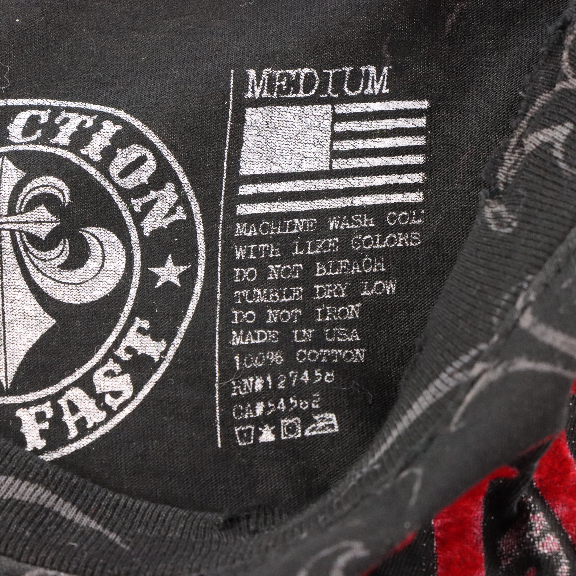 AFFLICTION Vintage Y2K Black & Red Velvet Detail Cross Wings USA Made Tee (M TALL) ***COCO Vintage Sole Melbourne