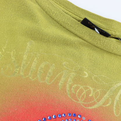 Vintage CHRISTIAN AUDIGIER "Heart Breaker" Gold Foil Logo Embellished Deity Pale Green Y2K Tee USA Made (XXL) ***COCO Vintage Sole Melbourne