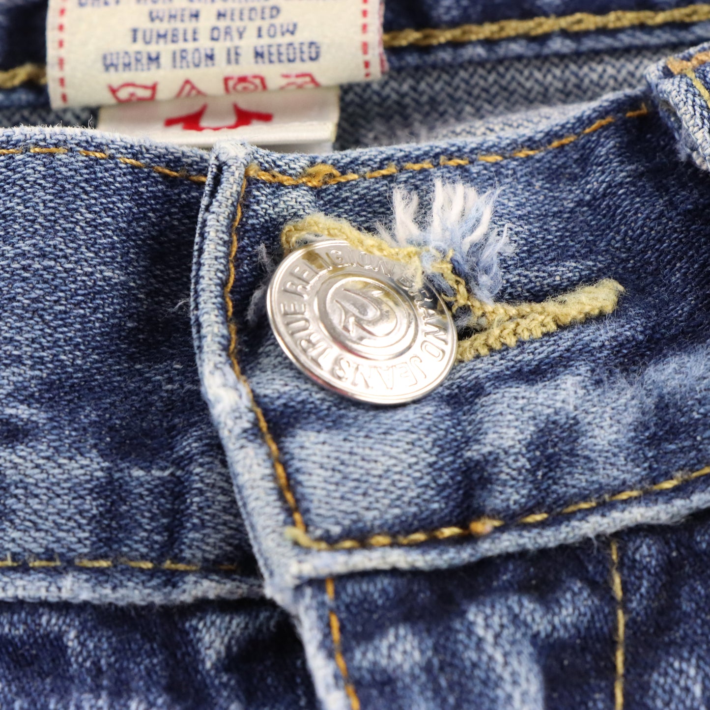 Vintage TRUE RELIGION 'Ricky' Felt Logo Patch USA Made Blue Straight Leg Jeans (30) ***COCO Vintage Sole Melbourne