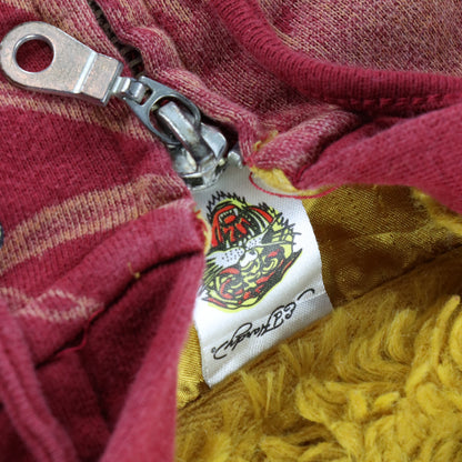 Vintage ED HARDY By Christian Audigier Red Rhinestone Hooded Sweatshirt *Aubs Vintage Sole Melbourne