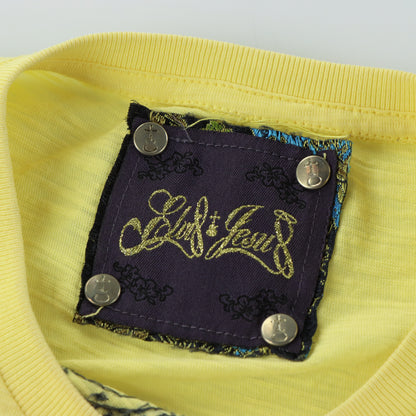 ELVIS JESUS Y2K Embellished Butterfly Double Sided Graphic Yellow T-Shirt (XS-S)