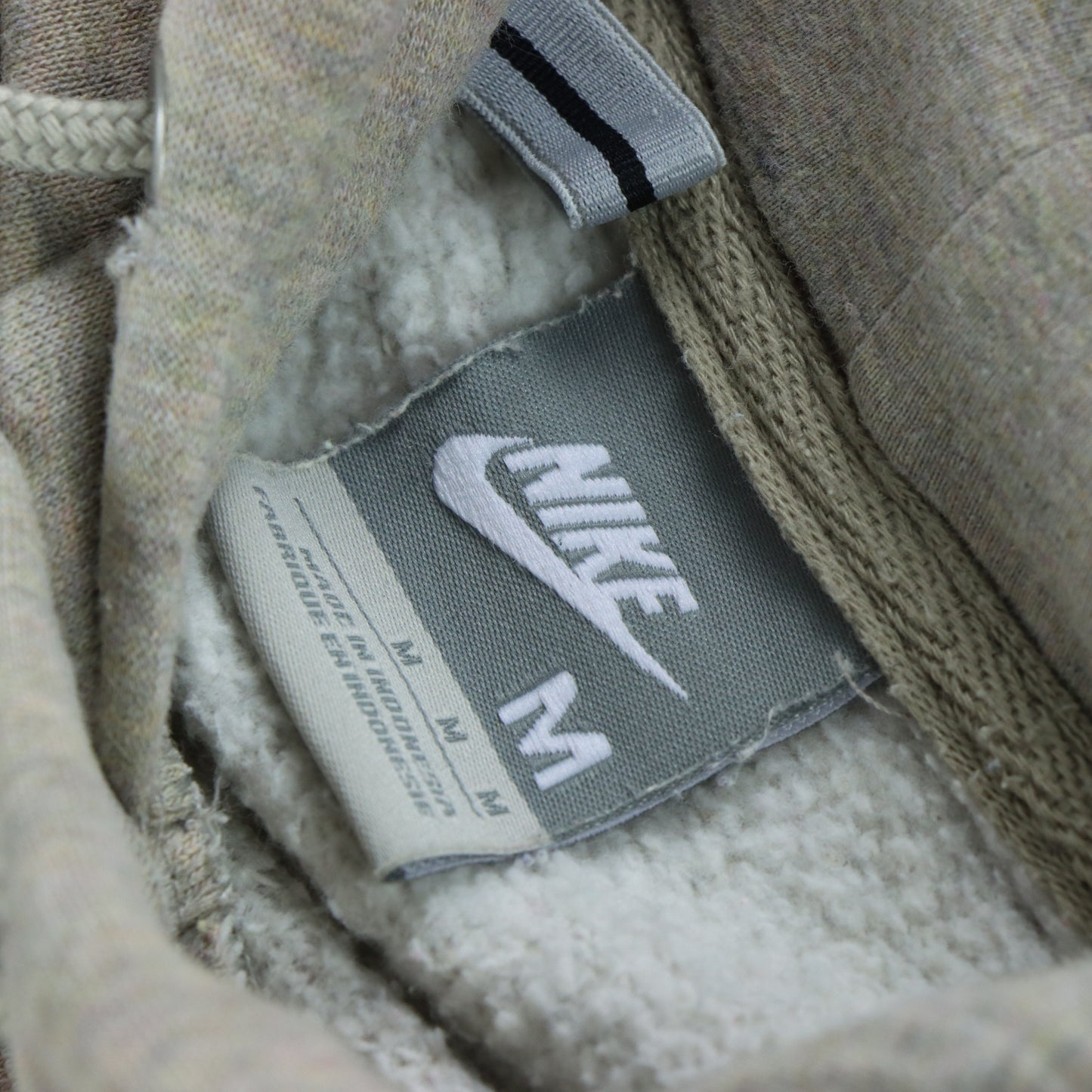 NIKE Spell Out Khaki Logo Centre Swoosh Hooded Sweatshirt (M)