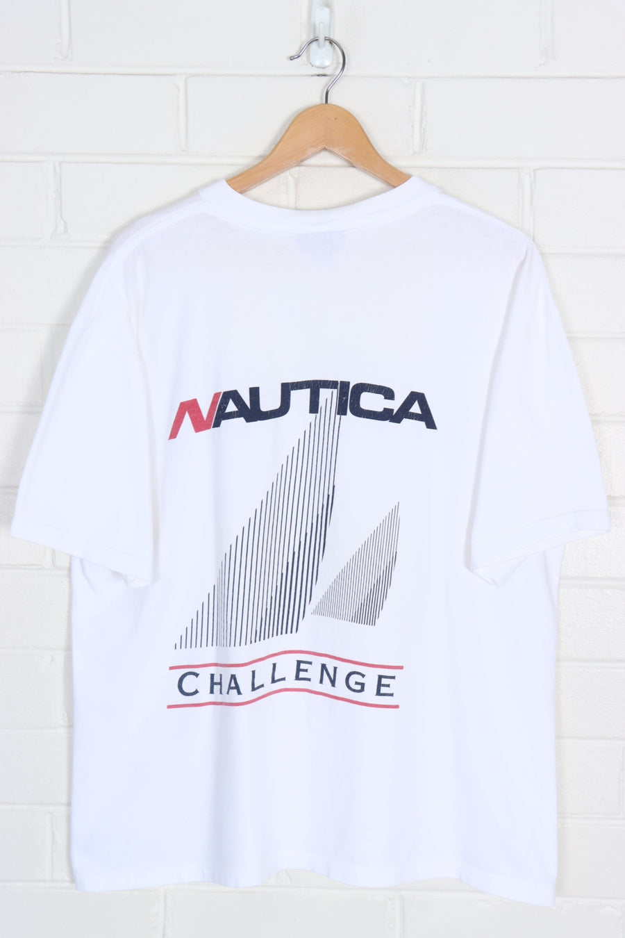 NAUTICA 'Challenge' Front & Back Spell Out Tee USA Made (L-XL)