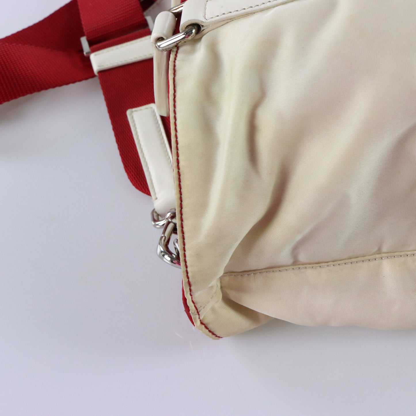 PRADA Italian Made Red & White Two-Way Nylon Bag Vintage Sole Melbourne