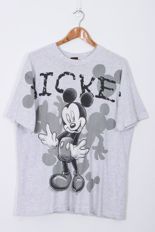 90s Disney Mickey Mouse Shadow Graphic Single Stitch Grey T-Shirt (L)