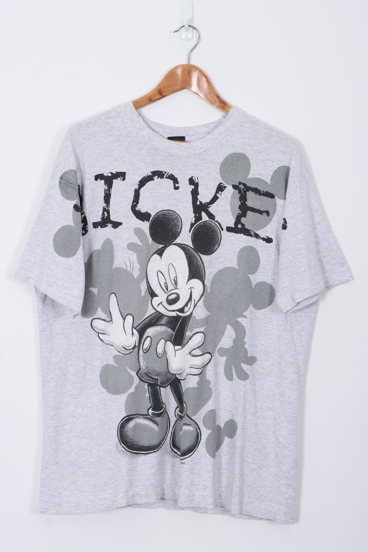 90s Disney Mickey Mouse Shadow Graphic Single Stitch Grey T-Shirt (L)