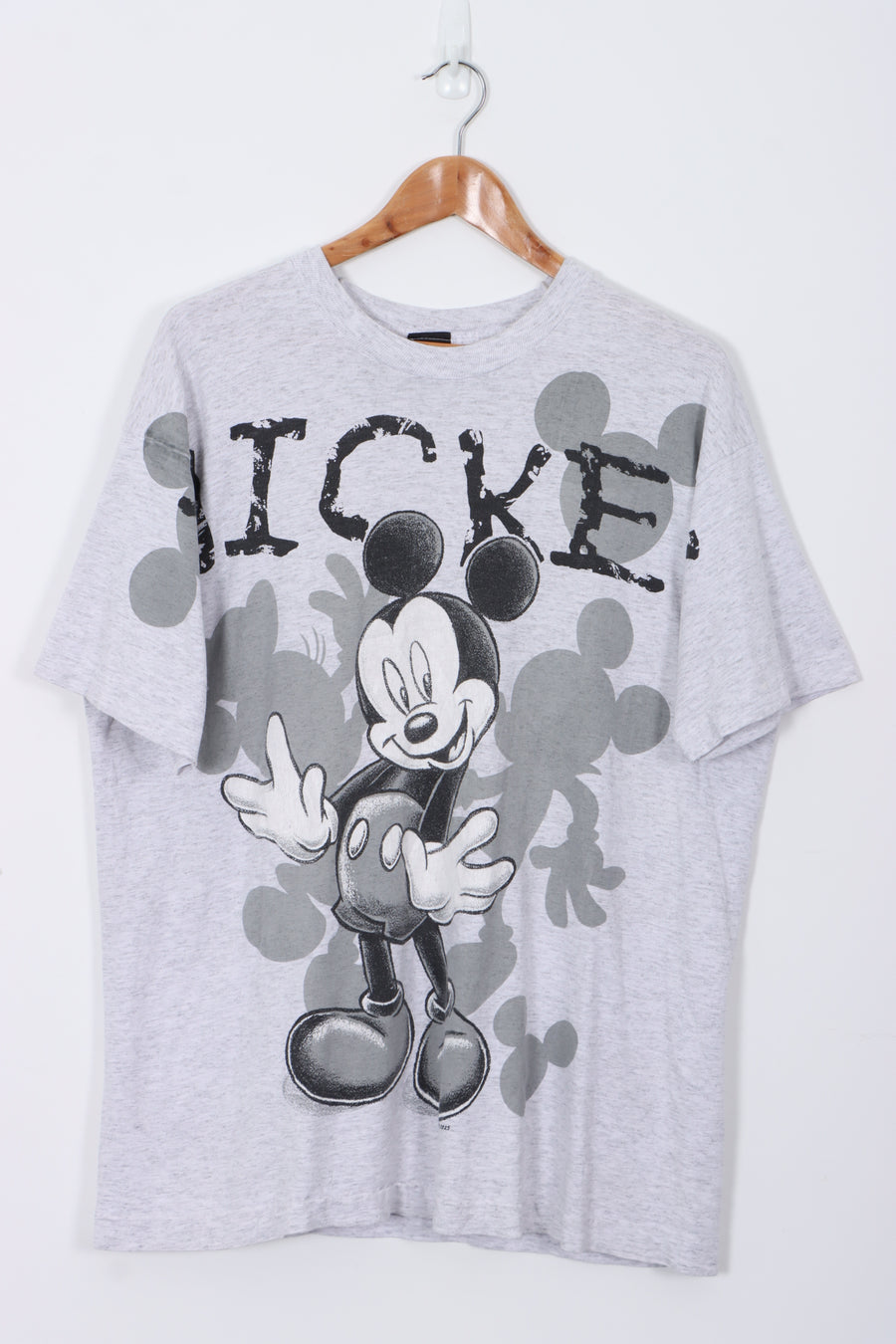 90s Disney Mickey Mouse Shadow Graphic Single Stitch Grey T-Shirt (L)